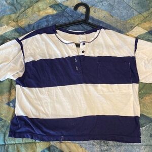 Button Up Striped Shirt Women’s Small Blue and White Worn